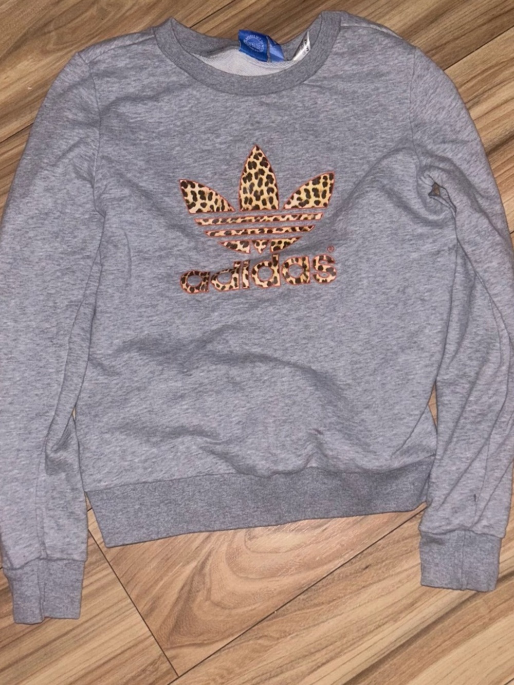 adidas Gray Crewneck Sweatshirt with Leopard Trefoil